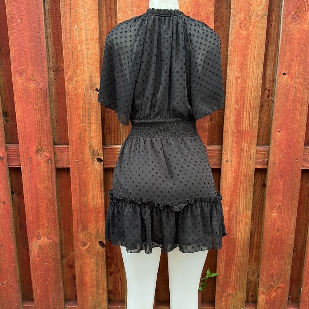 Zara Black Swiss Dot Ruffle Mini Dress Size S - Picture 6 of 14